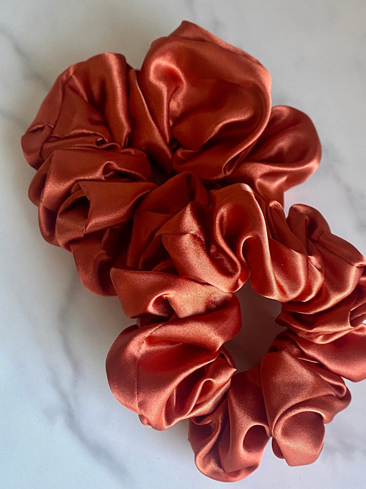 Burnt Orange Pumpkin Satin Scrunchies/ Burnt Orange Elastic Hair Tie/Handmade Scrunchie/XL Scrunchie