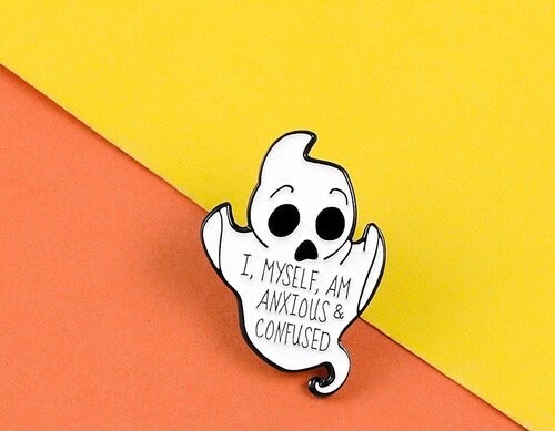 Ghost Anxious & Confused Enamel Pin