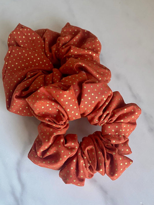 Orange Gold Polka Dot Scrunchies/ Orange Hair Tie